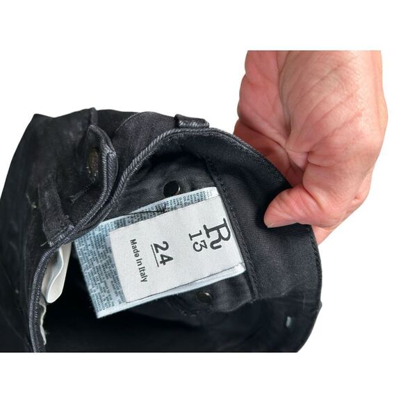 R13 Alison Crop Distressed Chewed Hem Stratford Black Skinny Jeans Size 24 - Picture 5 of 11